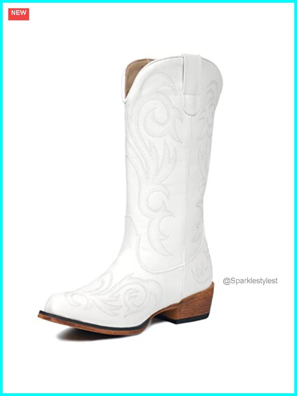 IUV Western Cowboy Boots Mid Calf Pointy Toe Faux Leather Work Boots